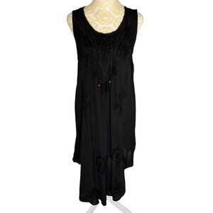 RS Riviera Sun Midi Sundress A Line Embroidered Asymmetrical Black M NWT